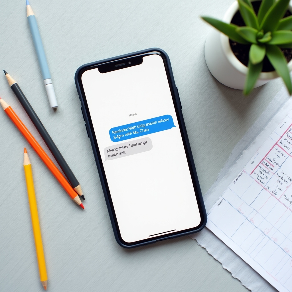 Phone screen showing automated session reminder text message
